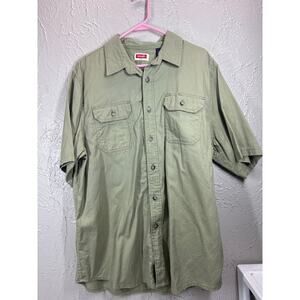 Wrangler Button Up Shirt Men's Short Sleeve Green Cotton Blend Casual Large‎
